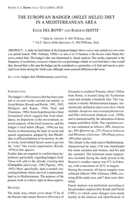 The European Badger (Meles Meles) Diet in a Mediterranean Area