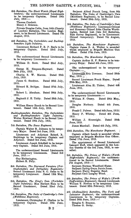 THE LONDON GAZETTE, 6 AUGUST, 1915. 7753 6Th Battalion, the Black Watch (Royal High- Serjeant Alfred Pocock Long, From