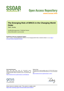 The Emerging Role of BRICS in the Changing World Order