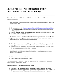 Intel® Processor Identification Utility Installation Guide for Windows*