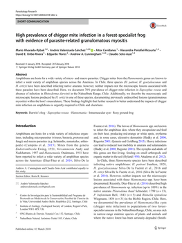 High Prevalence of Chigger Mite Infection in a Forest-Specialist Frog with Evidence of Parasite-Related Granulomatous Myositis