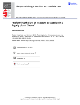 “Reforming the Law of Intestate Succession in a Legally Plural Ghana”