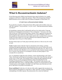 What Is Reconstructionist Judaism?