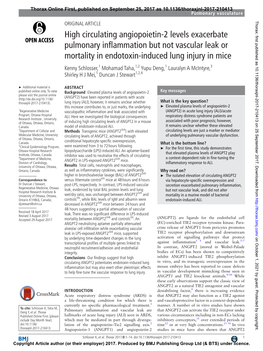 High Circulating Angiopoietin-2 Levels Exacerbate Pulmonary