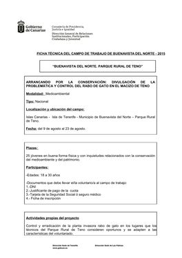 Ficha Técnica Del Campo De Trabajo De Buenavista Del Norte - 2015