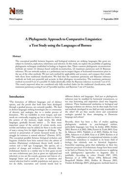 A Phylogenetic Approach to Comparative Linguistics: a Test Study Using the Languages of Borneo