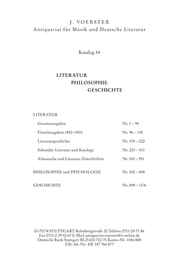J. VOERSTER Antiquariat Für Musik Und Deutsche Literatur Katalog 34