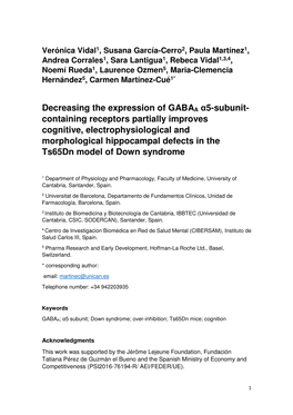 Decreasing the Expression of GABAA Α5-Subunit- Containing Receptors