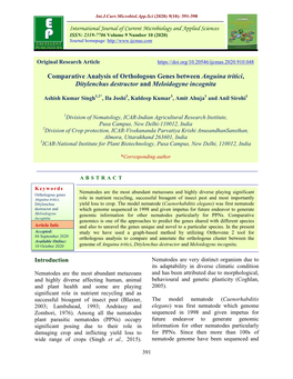 Comparative Analysis of Orthologous Genes Between Anguina Tritici, Ditylenchus Destructor and Meloidogyne Incognita