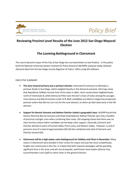 Reviewing Precinct Level Results of the June 2012 San Diego Mayoral Election