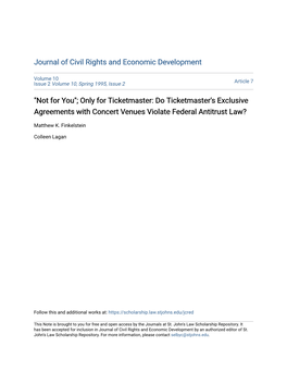 Do Ticketmaster's Exclusive Agreements with Concert Venues Violate Federal Antitrust Law?