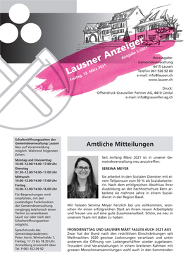 Lausner Anzeigere-Mail: Info@Lausen.Ch Freitag, 12