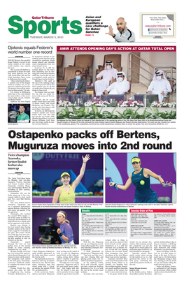 Ostapenko Packs Off Bertens, Muguruza Moves Into 2Nd Round Twice Champion Azarenka, Former Finalist Kerber Also Move up Agencies Doha