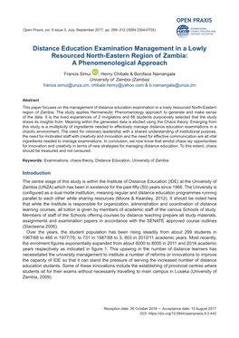 Distance Education Examination Management in a Lowly ­Resourced North-Eastern Region of Zambia: a Phenomenological Approach