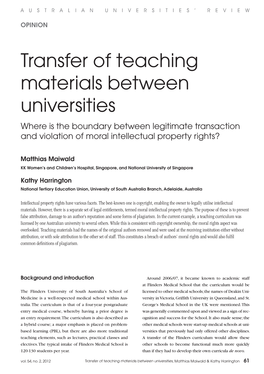 Transfer of Teaching Materials Between Universities Where Is the Boundary Between Legitimate Transaction and Violation of Moral Intellectual Property Rights?