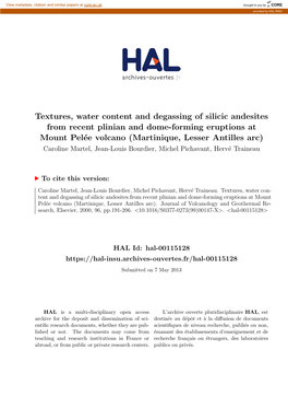 Textures, Water Content and Degassing of Silicic Andesites From