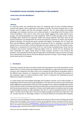 Transatlantic Excess Mortality Comparisons in the Pandemic