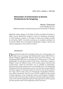 Reinvention of Confucianism As Secular Christianity by Gu Hongming