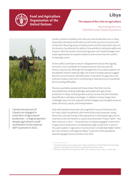 Libya the Impact of the Crisis on Agriculture Key Findings from the 2018 Multi-Sector Needs Assessment
