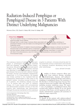 Radiation-Induced Pemphigus Or Pemphigoid Disease in 3 Patients with Distinct Underlying Malignancies