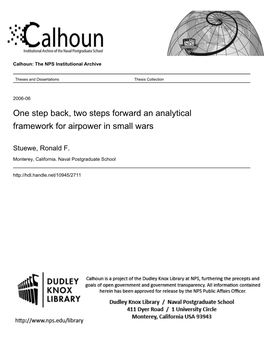 One Step Back, Two Steps Forward an Analytical Framework for Airpower in Small Wars