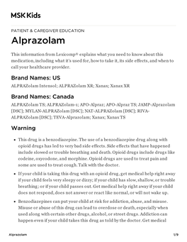 Alprazolam: Pediatric Medication