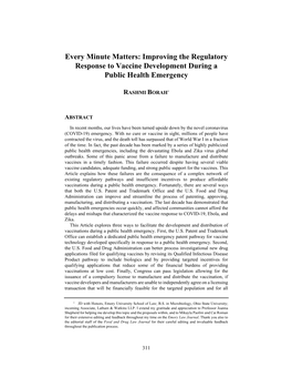 Improving the Regulatory Response to Vaccine Development During a Public Health Emergency