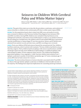 Seizures in Children with Cerebral Palsy and White Matter Injury Monica S