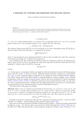 A REMARK on UNIFORM BOUNDEDNESS for BRAUER GROUPS 1. Introduction 1.1. Let K Be a Field of Characteristic P ≥ 0 and Let K Be A