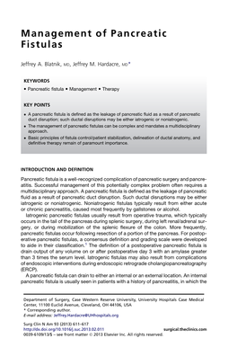 Management of Pancreatic Fistulas