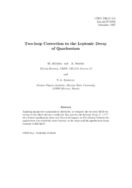 Two-Loop Correction to the Leptonic Decay of Quarkonium