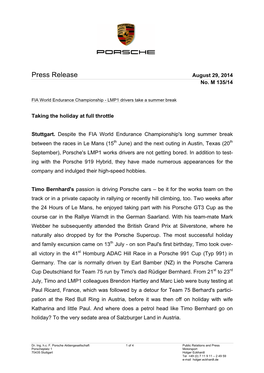 Press Release August 29, 2014 No