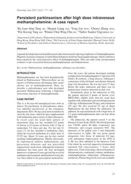 Persistent Parkinsonism After High Dose Intravenous Methamphetamine: a Case Report