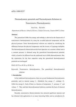 Thermodynamic Potentials and Thermodynamic Relations In