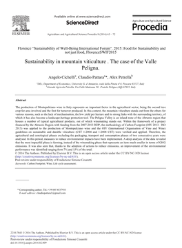 Sustainability in Mountain Viticulture. the Case of the Valle Peligna