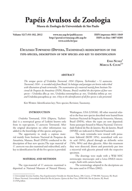 Uruleskia Townsend (Diptera, Tachinidae): Redescription of the Type-Species, Description of New Species and Key to Identification