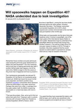 NASA Undecided Due to Leak Investigation 24 January 2014, by Elizabeth Howell