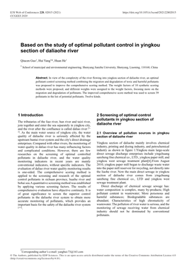 Based on the Study of Optimal Pollutant Control in Yingkou Section of Daliaohe River