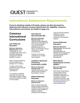 International Student Admissions Requirements