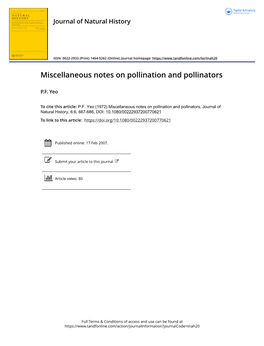 Miscellaneous Notes on Pollination and Pollinators