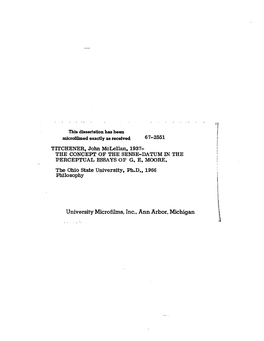 THE CONCEPT of the SENSE-DATUM in the PERCEPTUAL ESSAYS of GE MOORE. the Ohio State University, Ph.D., 1966 Philosophy