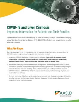 COVID-19 and Liver Cirrhosis Important Information for Patients and Their Families