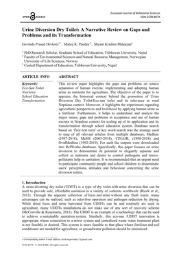 Urine Diversion Dry Toilet: a Narrative Review on Gaps and Problems and Its Transformation