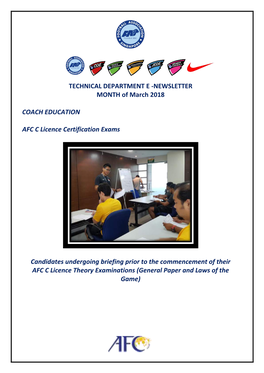 NEWSLETTER MONTH of March 2018 COACH EDUCATION AFC C