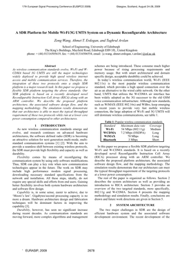 A SDR Platform for Mobile Wi-Fi/3G UMTS System on a Dynamic Reconfigurable Architecture