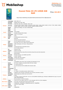 Huawei Mate 20 LTE 128GB 4GB Price: 241.00 € RAM