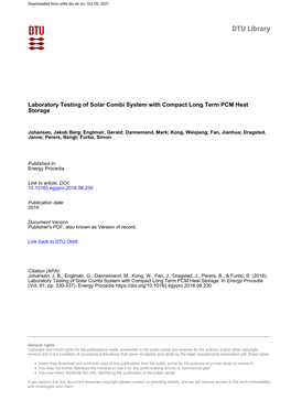 Laboratory Testing of Solar Combi System with Compact Long Term PCM Heat Storage