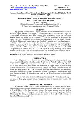 Age, Growth and Mortality of the Small Scaled Terapon Puta (Cuvier, 1829) in Bardawill Lagoon, North Sinai, Egypt