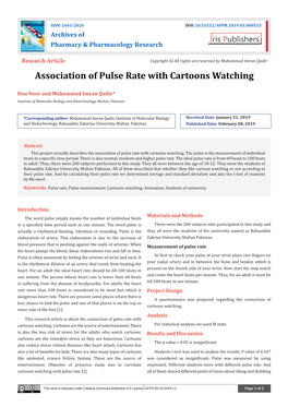 Association of Pulse Rate with Cartoons Watching