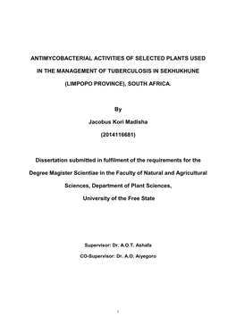Antimycobacterial Activities of Selected Plants Used in the Management Of